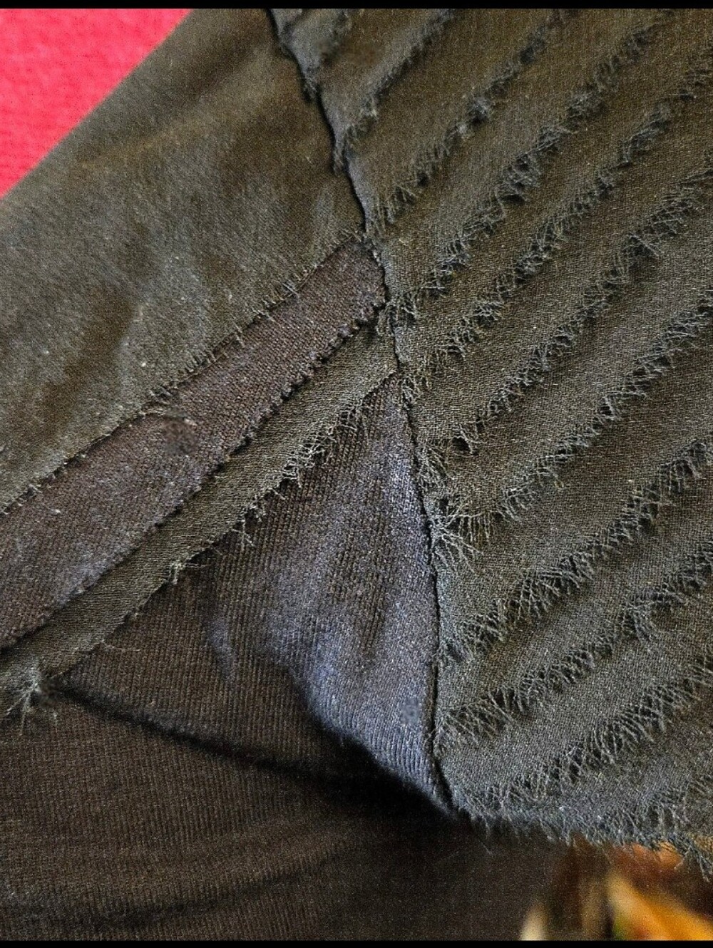 Black Raw Edge Chiffon Layered Ruffle Top Soft Tshirt Knit Size L - Picture 3 of 5